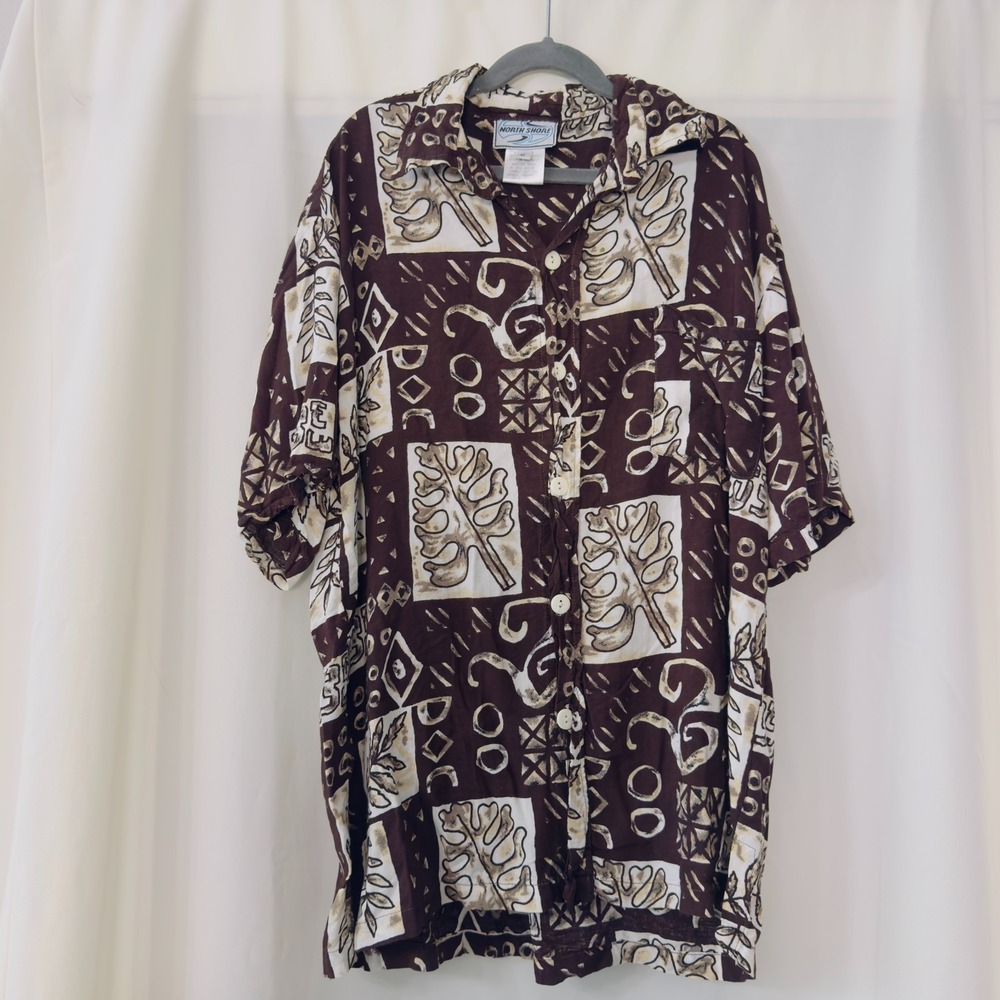 North Shore Size M Brown Hawaiian Shirt Made In Hawaii Retro Tiki Surf Aloha